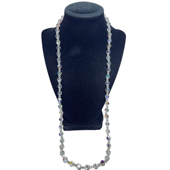 None Jewelry - Single Strand With Clear Faceted AB Rhinestone Necklace (6123)